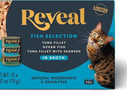 Natural Wet Canned Cat Food, Limited Ingredient, Grain-Free, High Protein with No Artificial Additives, Fish Variety in Broth (12 X 2.47 Oz Cans)