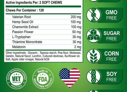 Hemp Calming Chews for Dogs Anxiety and Stress Dog Natural Calming 120 Treats