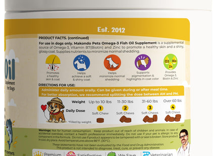 Omega 3 for Dogs 120 Fish Oil Treats for Shedding Dog Allergy Chews Skin and Coat Supplement Itch Relief Hot Spots Joint Health EPA & DHA Fatty Acids Biotin Puppy Salmon Oil Soft Chews