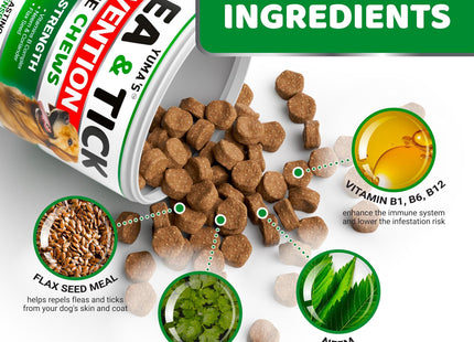 Flea and Tick Prevention for Dogs Chewables 170 Treats Natural Dog Flea and Tick Treatment Chewable Flea and Tick Chews for Dogs Soft Oral Flea Pills for Dogs All Breeds & Ages Made in USA