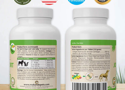 Collagen for Dogs and Cats Joint Supplement with Vitamin C 60 Pills Support