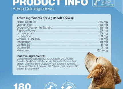 Hemp Calming Chews for Dogs Anxiety Relief for Dogs with L Theanine Chamomile