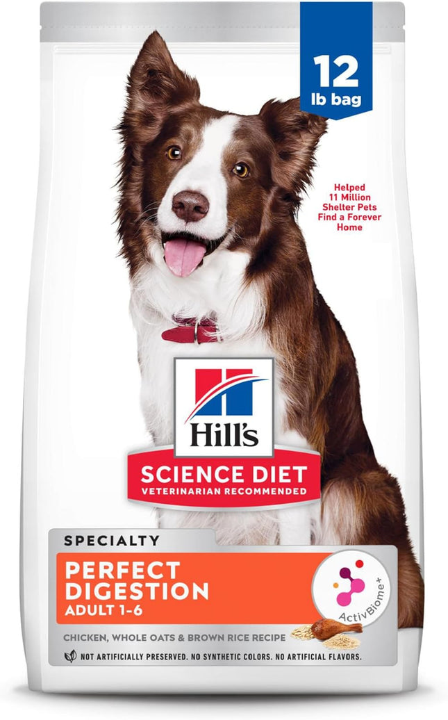 Perfect Digestion, Adult 1-6, Digestive Support, Dry Dog Food, Chicken, Brown Rice, & Whole Oats, 12 Lb Bag