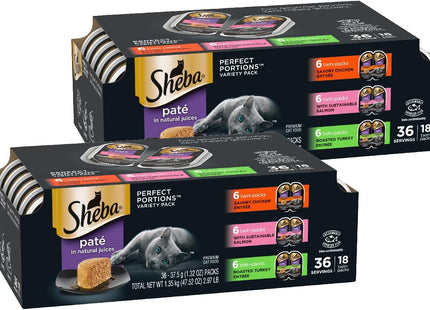 Perfect Portions Wet Cat Food Pate with Sustainable Salmon, Signature Seafood Entree, and Tender Whitefish and Tuna Entree Variety Pack, 2.6 Oz. Twin Pack Trays (24 Count, 48 Servings)