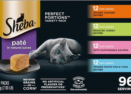 Perfect Portions Wet Cat Food Pate with Sustainable Salmon, Signature Seafood Entree, and Tender Whitefish and Tuna Entree Variety Pack, 2.6 Oz. Twin Pack Trays (24 Count, 48 Servings)