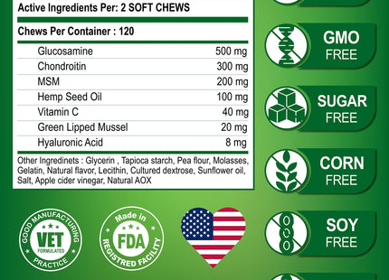 Glucosamine for Dogs Hip and Joint Supplement for Dogs 120 Mobility Chews