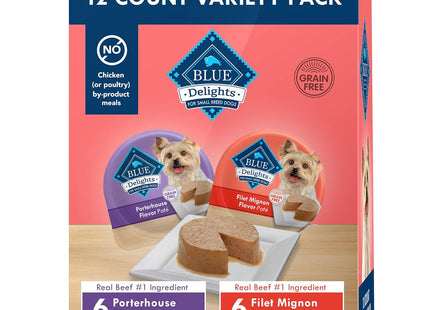 Delights Small Breed Natural Wet Dog Food Variety Pack, Top Sirloin Paté and Grilled Chicken Paté, 3.5-Oz Cups, 12 Count