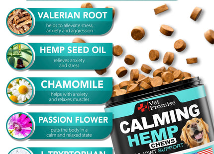 Advanced Calming Chews for Dogs Hemp Dog Calming Chews Anxiety Relief with Melatonin Stress & Separation Anxiety Sleep Aid Hip and Joint Supplement Support Made in USA 70 Treats