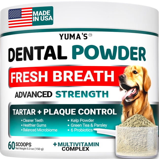 Dog Dental Powder Breath Freshener Dog Teeth Cleaning Powder Tartar and Plaque off Remover for Dogs Probiotics Multivitamin Blend Pet Oral Care Vitamins and Supplements All Breeds & Sizes