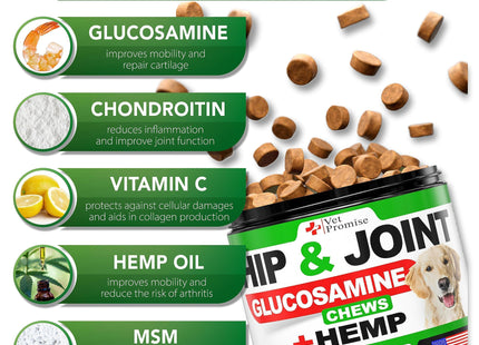 Hemp Hip and Joint Support Supplement for Dogs Glucosamine for Dogs 120 Chews