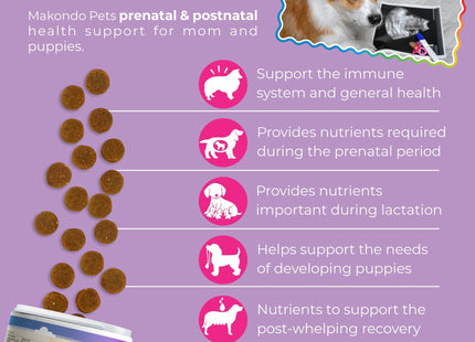 Dog Prenatal Vitamins 120 Soft Chews Multivitamin Folic Acid Zinc B Complex DHA & EPA Omegas and Probiotics Supplement for Pregnant Nursing Breastfeeding Pet Mom & Puppy Vitamin Formula
