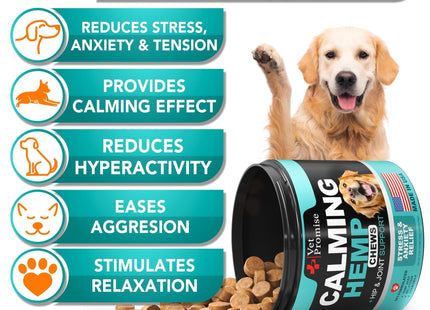 Advanced Calming Chews for Dogs Hemp Dog Calming Chews Anxiety Relief with Melatonin Stress & Separation Anxiety Sleep Aid Hip and Joint Supplement Support Made in USA 70 Treats