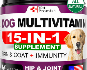 Dog Multivitamin Chewable with Glucosamine Dog Vitamins and Supplements Senior & Puppy Multivitamin for Dogs Pet Joint Support Health Immunity Mobility Energy Gut Skin 120 Chews