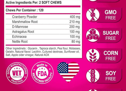 Dog UTI Treatment Cranberry Supplement for Dogs UTI Bladder Control 120 Chews
