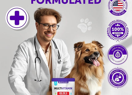 20 in 1 Dog Multivitamin with Glucosamine Chewable Dog Vitamins and Supplements Senior & Puppy Multivitamin Chews for Pet Hip & Joint Support Immunity Mobility Skin Digestion 70 Soft Treats