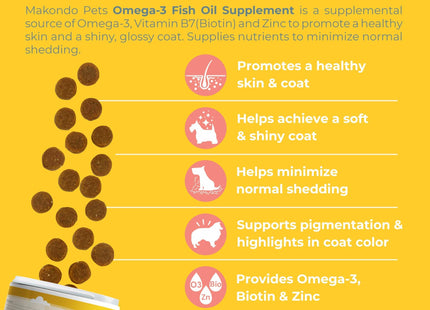 Omega 3 for Dogs 120 Fish Oil Treats for Shedding Dog Allergy Chews Skin and Coat Supplement Itch Relief Hot Spots Joint Health EPA & DHA Fatty Acids Biotin Puppy Salmon Oil Soft Chews