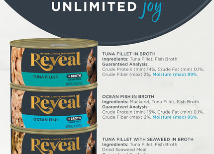 Natural Wet Canned Cat Food, Limited Ingredient, Grain-Free, High Protein with No Artificial Additives, Fish Variety in Broth (12 X 2.47 Oz Cans)