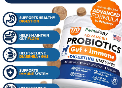 Probiotics for Dogs 170 Chews Dog Digestive Enzymes Prebiotics Support Gut