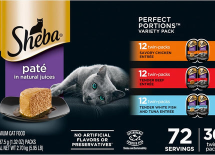 Perfect Portions Wet Cat Food Pate with Sustainable Salmon, Signature Seafood Entree, and Tender Whitefish and Tuna Entree Variety Pack, 2.6 Oz. Twin Pack Trays (24 Count, 48 Servings)