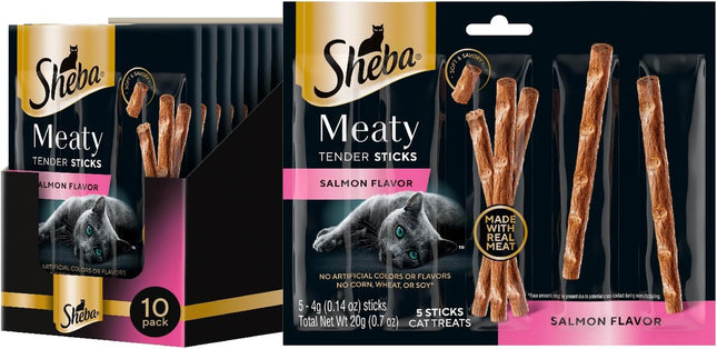 Meaty Tender Sticks Soft Cat Treats Salmon Flavor, 0.14 Oz., 5 Sticks, Pack of 10 (50 Sticks Total)
