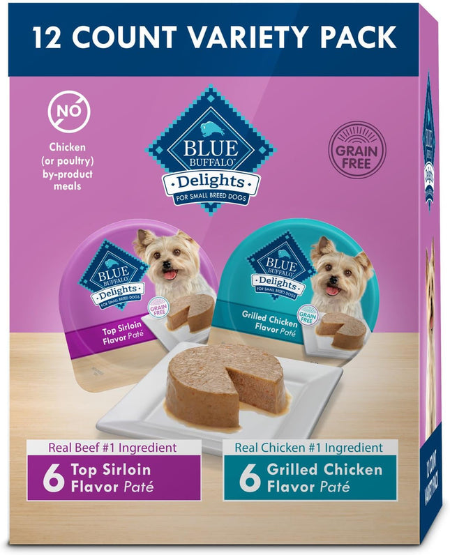 Delights Small Breed Natural Wet Dog Food Variety Pack, Top Sirloin Paté and Grilled Chicken Paté, 3.5-Oz Cups, 12 Count