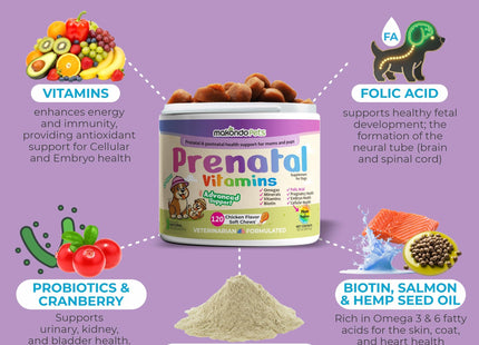 Dog Prenatal Vitamins 120 Soft Chews Multivitamin Folic Acid Zinc B Complex DHA & EPA Omegas and Probiotics Supplement for Pregnant Nursing Breastfeeding Pet Mom & Puppy Vitamin Formula