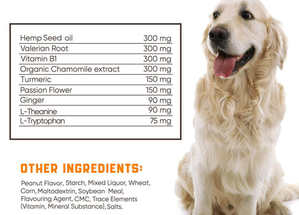 Natural Calming Chews for Dogs with Hemp Oil and Valerian Root (Peanut Butter