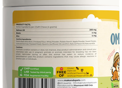 Omega 3 for Dogs 120 Fish Oil Treats for Shedding Dog Allergy Chews Skin and Coat Supplement Itch Relief Hot Spots Joint Health EPA & DHA Fatty Acids Biotin Puppy Salmon Oil Soft Chews
