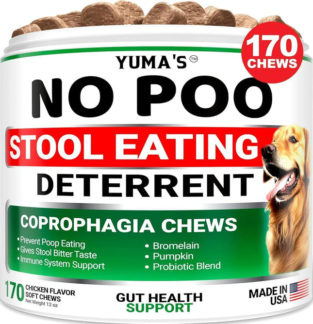 No Poo Chews for Dogs 170 Ct Coprophagia No Poop Eating Deterrent for Dogs Stop Eating Poop for Canine Probiotics & Digestive Enzymes Supplement Made in USA