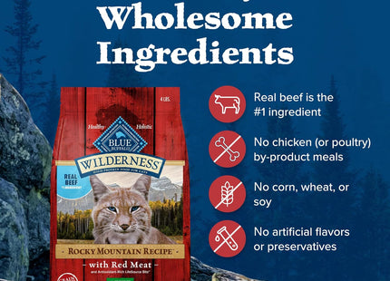 Wilderness Adult Dry Cat Food, Rocky Mountain Recipe, Chicken-Free & Grain-Free Recipe Made with Natural Ingredients, Red Meat, 4-Lb Bag