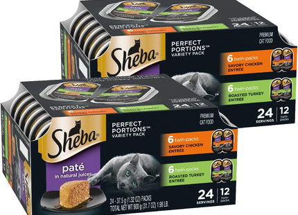 Perfect Portions Wet Cat Food Pate with Sustainable Salmon, Signature Seafood Entree, and Tender Whitefish and Tuna Entree Variety Pack, 2.6 Oz. Twin Pack Trays (24 Count, 48 Servings)