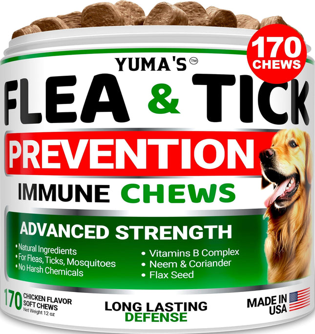 Flea and Tick Prevention for Dogs Chewables 170 Treats Natural Dog Flea and Tick Treatment Chewable Flea and Tick Chews for Dogs Soft Oral Flea Pills for Dogs All Breeds & Ages Made in USA