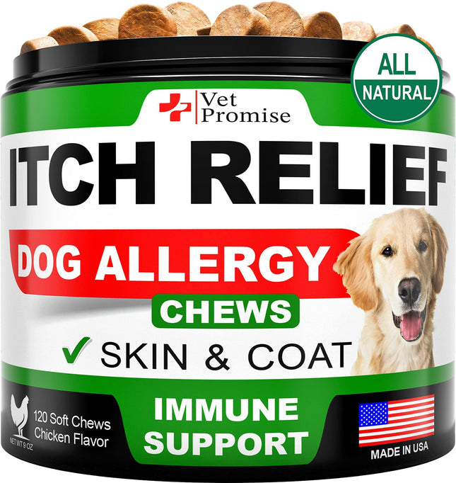 Dog Allergy Chews Itch Relief for Dogs Dog Allergy Relief anti Itch for Dogs Dog Itchy Skin Treatment Dog Allergy Support Hot Spots Immune Health Supplement Made in USA 120 Treats
