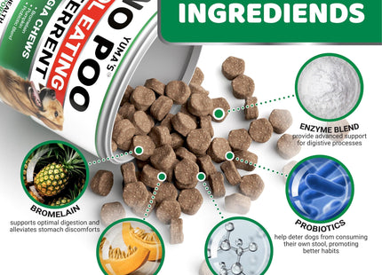 No Poo Chews for Dogs 170 Ct Coprophagia No Poop Eating Deterrent for Dogs Stop Eating Poop for Canine Probiotics & Digestive Enzymes Supplement Made in USA