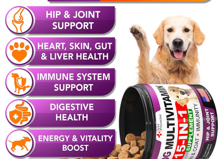 Dog Multivitamin Chewable with Glucosamine Dog Vitamins and Supplements Senior & Puppy Multivitamin for Dogs Pet Joint Support Health Immunity Mobility Energy Gut Skin 120 Chews