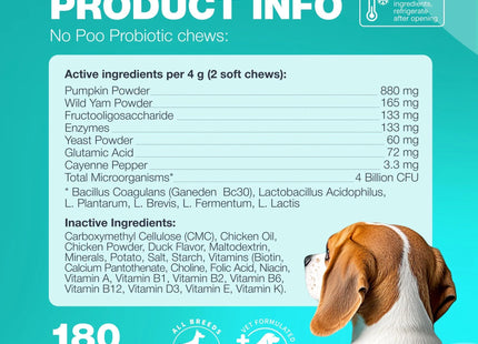 No Poo Chews for Dogs Coprophagia Deterrent for Dogs Forbid for Dogs Stool Eating Deterrent Dog Probiotics for Digestive Health Digestive Gut & Immune Health Treats No Poop Eating for Dogs