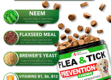 Flea and Tick Prevention for Dogs Chewables All Natural Dog Flea & Tick Control Flea and Tick Chews for Dogs Oral Flea Pills for Dogs Supplement All Breeds and Ages Made in USA 120 Tablets