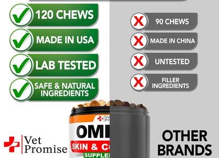 Omega 3 for Dogs Dog Skin and Coat Supplement Fish Oil for Dogs Chews 120 Treats