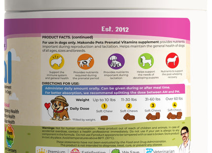 Dog Prenatal Vitamins 120 Soft Chews Multivitamin Folic Acid Zinc B Complex DHA & EPA Omegas and Probiotics Supplement for Pregnant Nursing Breastfeeding Pet Mom & Puppy Vitamin Formula