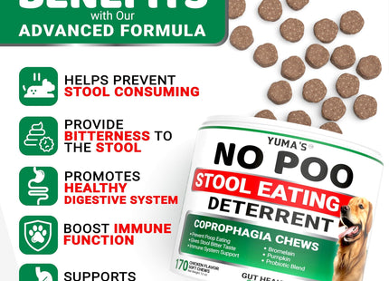 No Poo Chews for Dogs 170 Ct Coprophagia No Poop Eating Deterrent for Dogs Stop Eating Poop for Canine Probiotics & Digestive Enzymes Supplement Made in USA