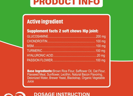 Dog Hip and Joint Supplement & Arthritis Pain Relief Treats Glucosamine Chondroitin MSM Soft Chews for Senior Dogs Natural Medicine & Support Mobility Turmeric Vitamins for Dysplasia USA