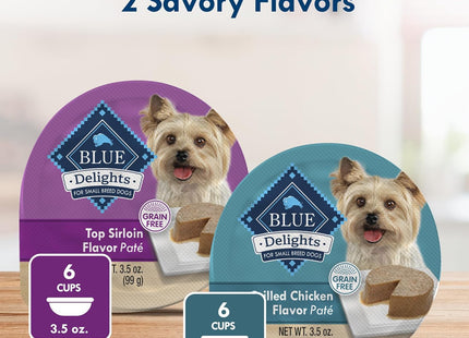 Delights Small Breed Natural Wet Dog Food Variety Pack, Top Sirloin Paté and Grilled Chicken Paté, 3.5-Oz Cups, 12 Count